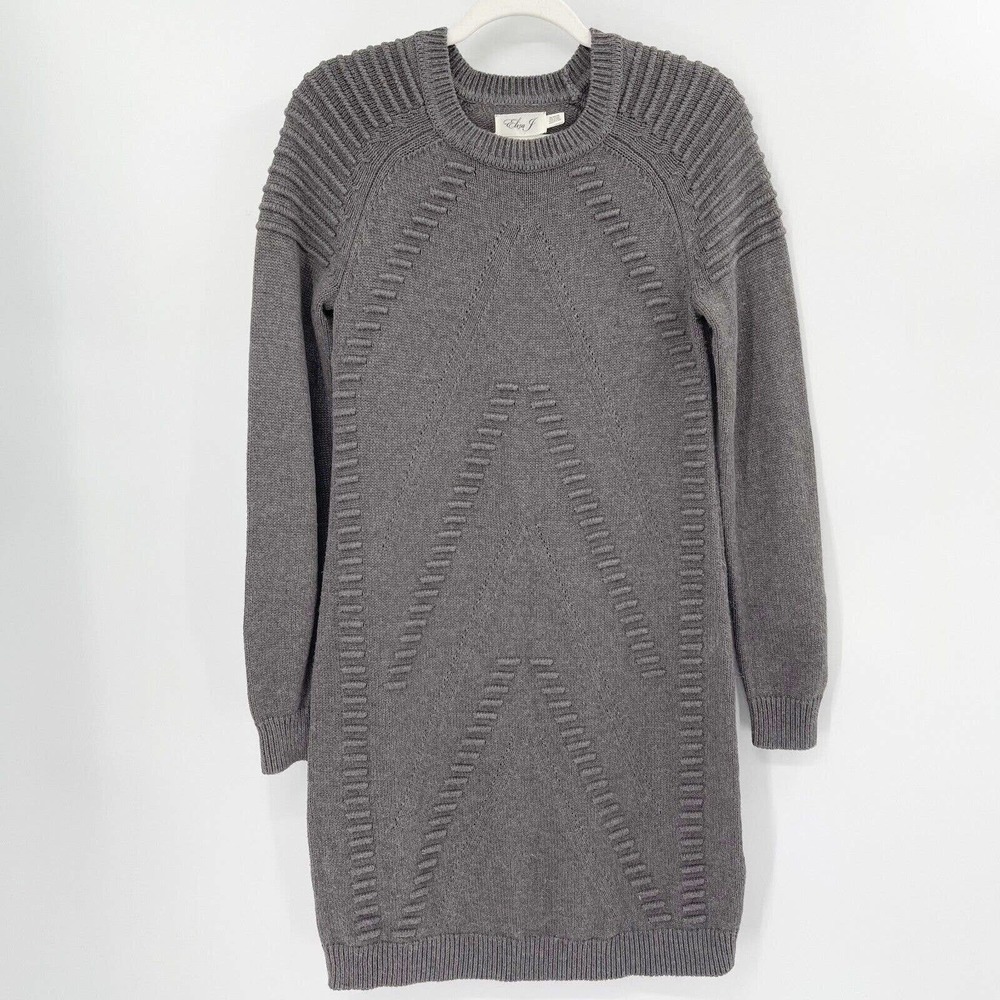 Eliza J Chunky‎ Knit Ridged Sweater Dress Sz M Gray Crewneck Pullover Raglan Slv